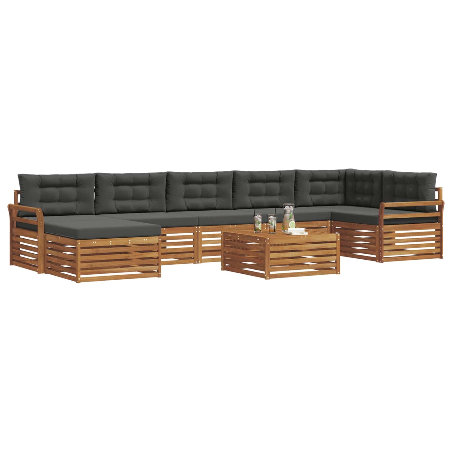 Set divani 8 pcs Naturale e Antracite Legno di Acacia Massello