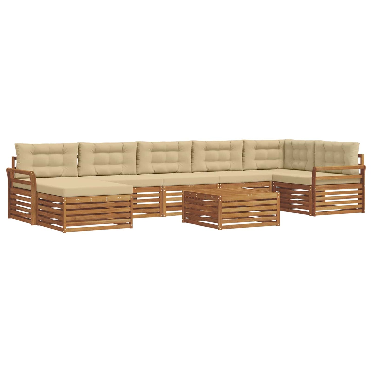 Set divani 8 pcs Naturale e Beige Legno di Acacia Massello