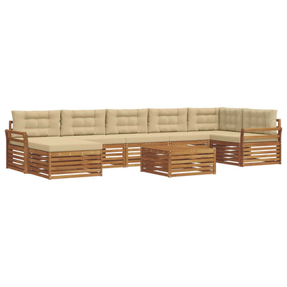 Set divani 8 pcs Naturale e Beige Legno di Acacia Massello