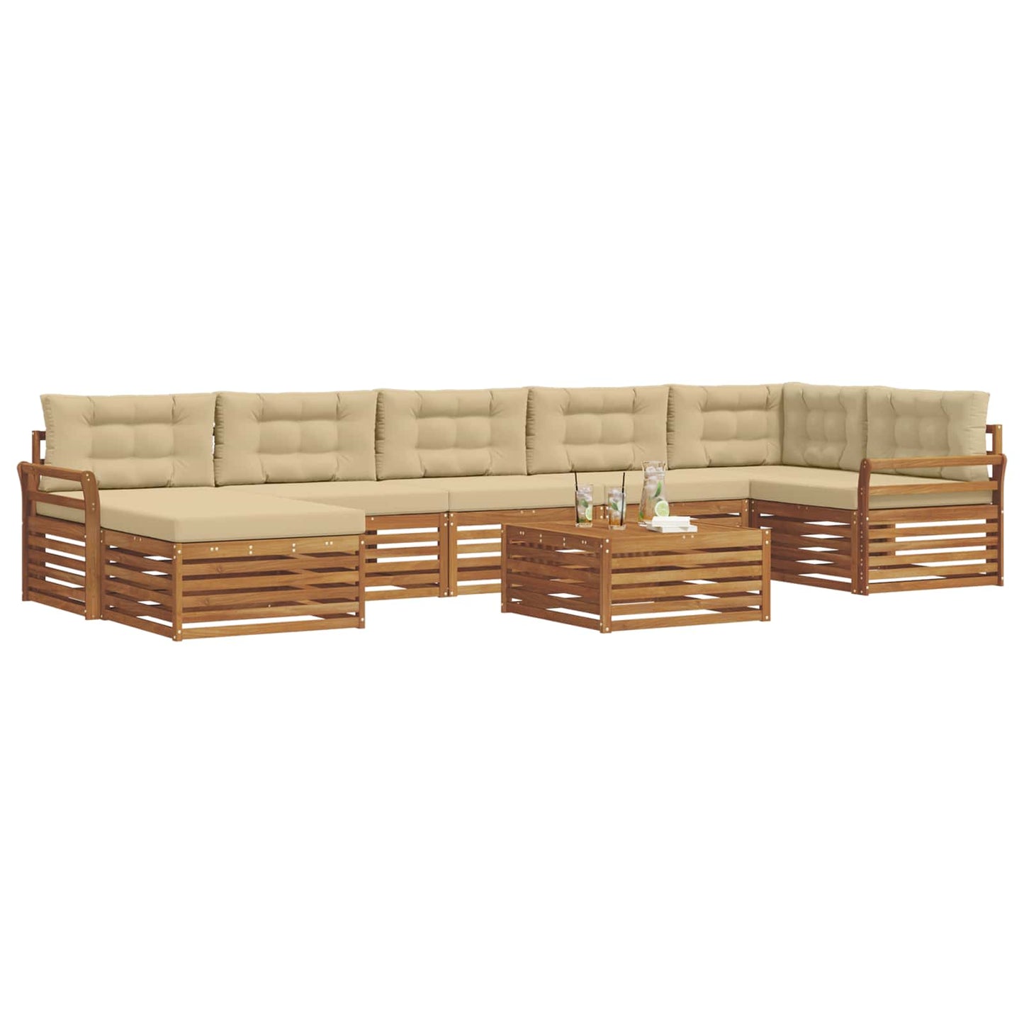 Set divani 8 pcs Naturale e Beige Legno di Acacia Massello