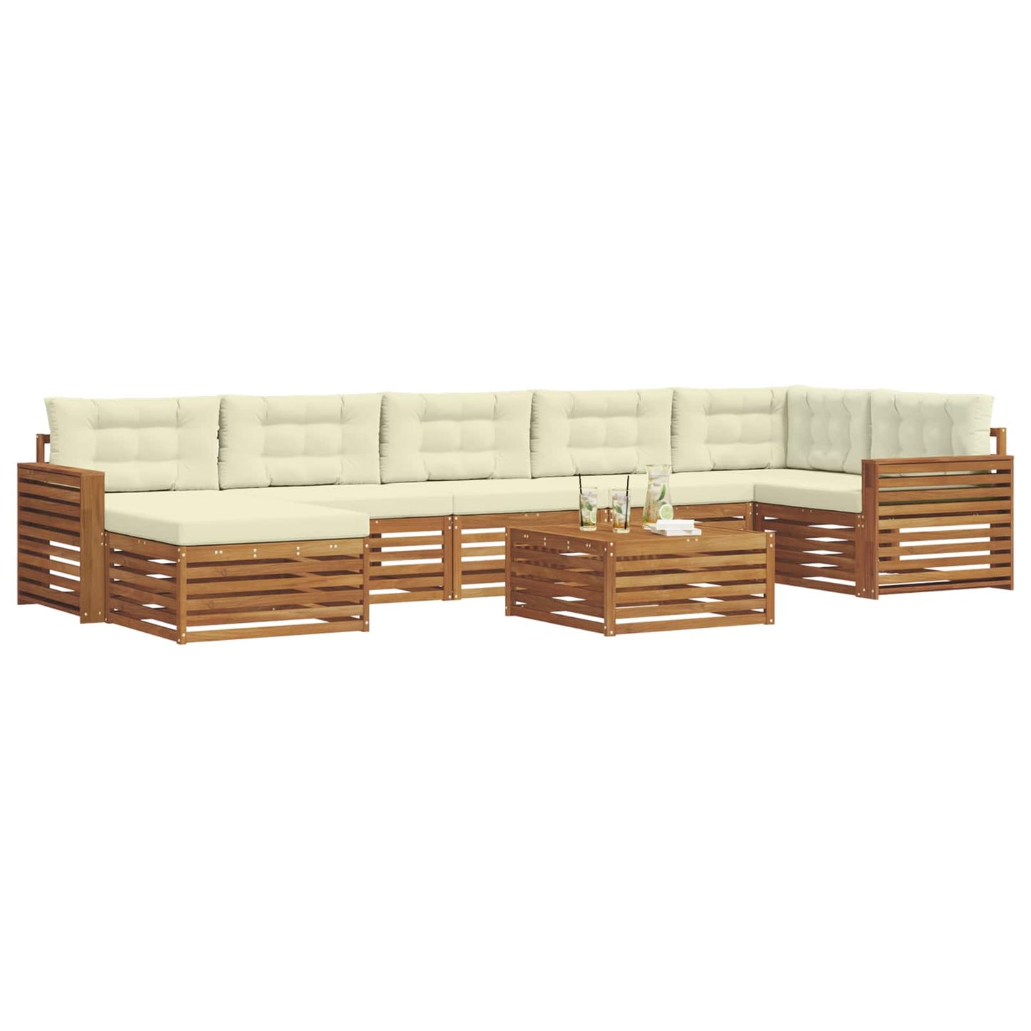 Set divani 8 pcs Naturale e Crema Legno di Acacia Massello
