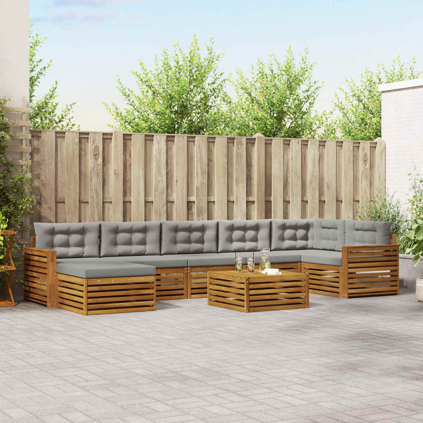 Set divani con cuscino 8 pcs Grigio Naturale e Chiaro