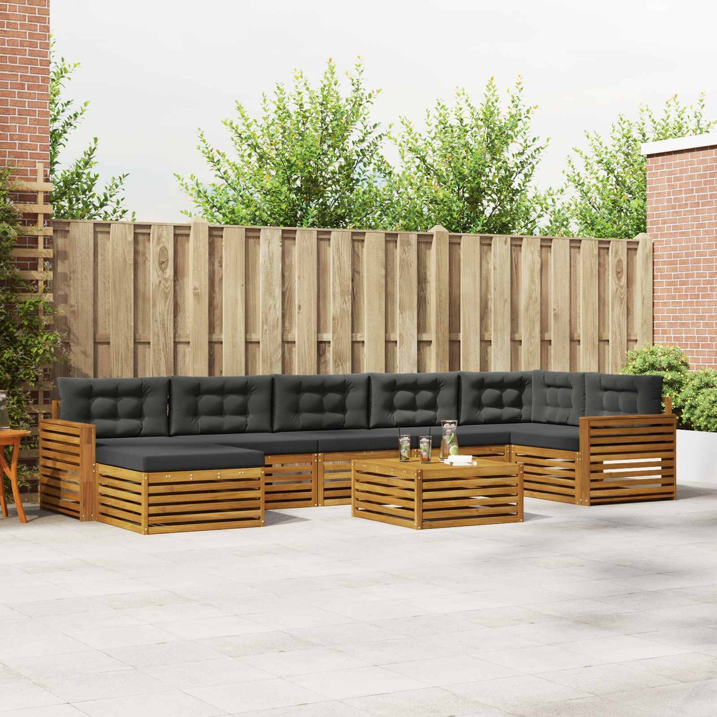 Set divani 8 pcs Naturale e Antracite Legno di Acacia Massello