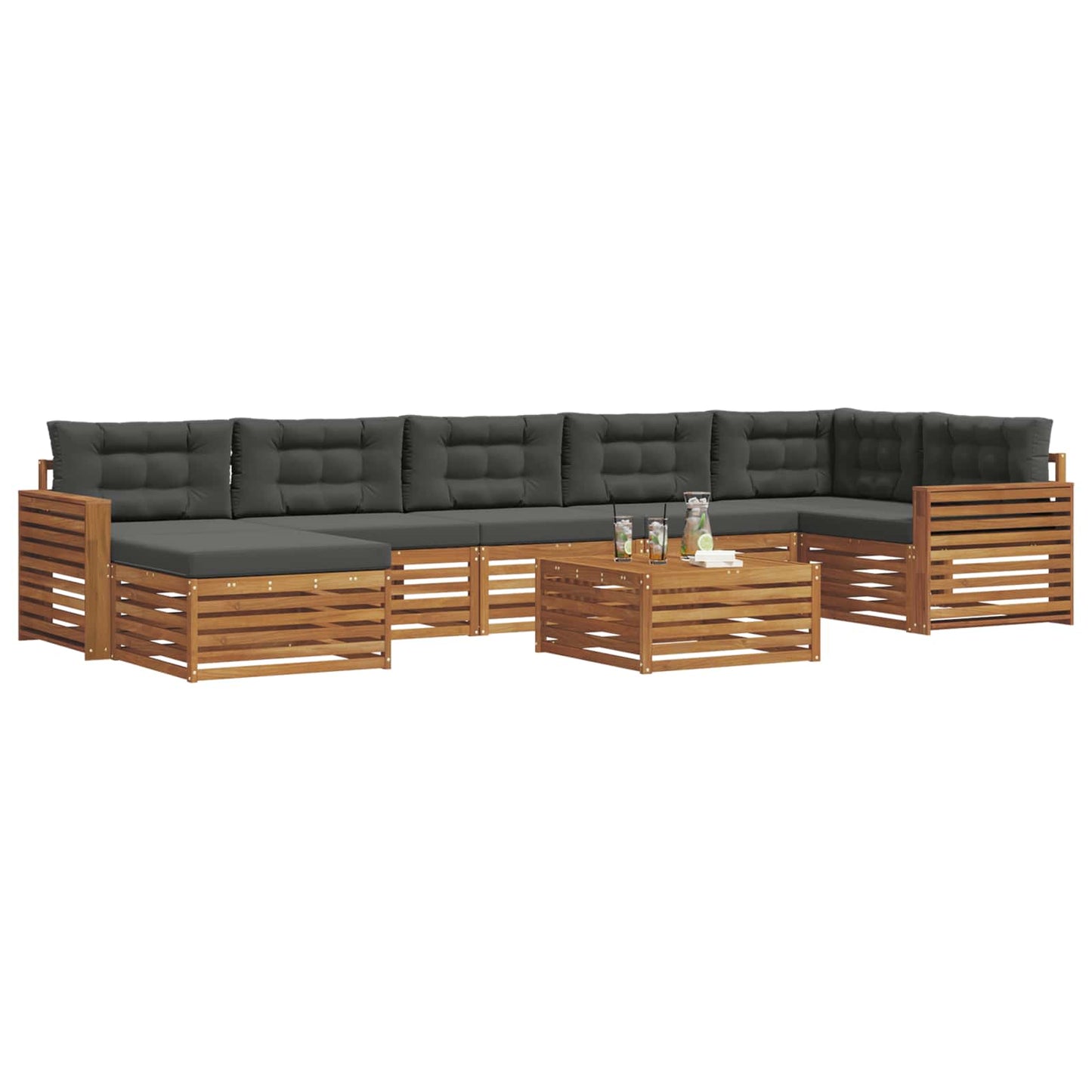 Set divani 8 pcs Naturale e Antracite Legno di Acacia Massello