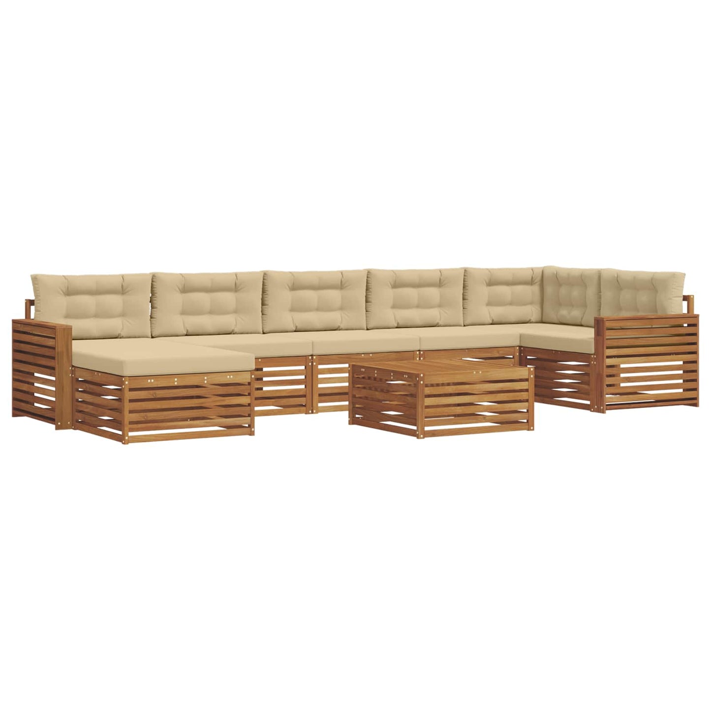 Set divani 8 pcs Naturale e Beige Legno di Acacia Massello