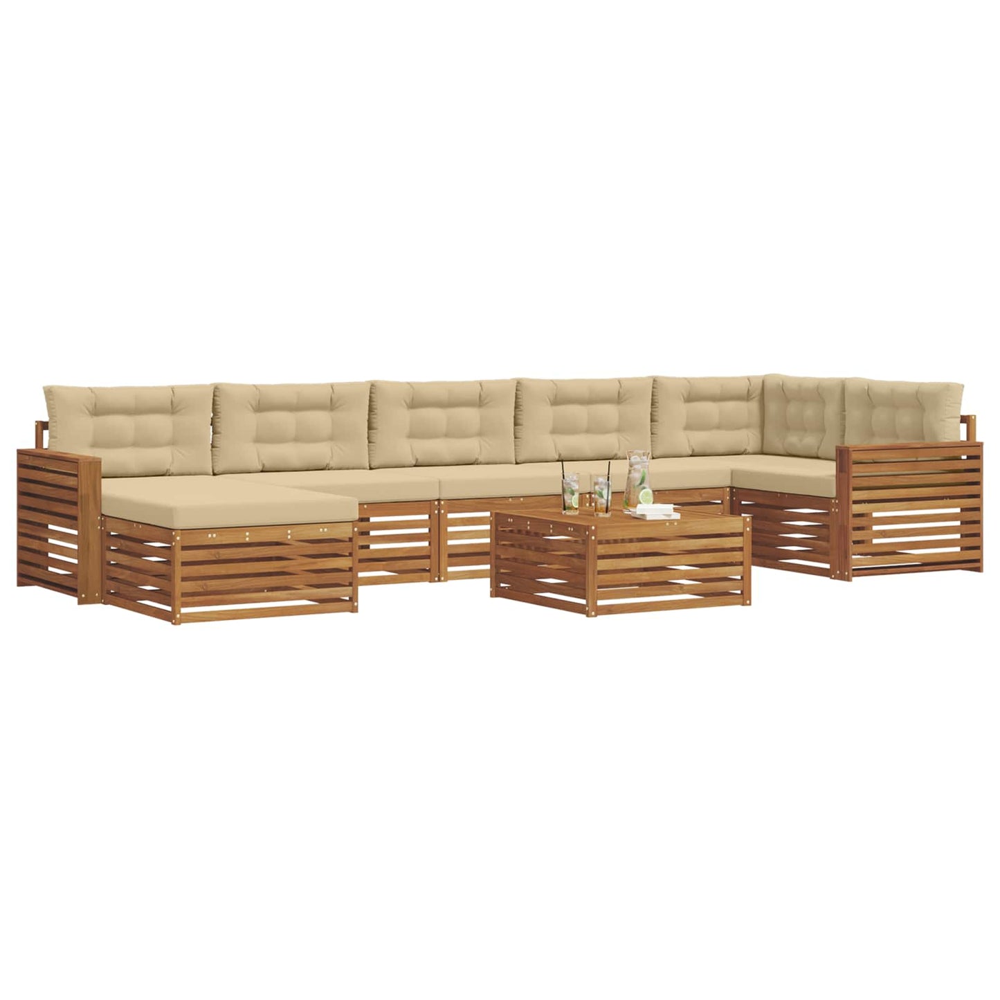 Set divani 8 pcs Naturale e Beige Legno di Acacia Massello