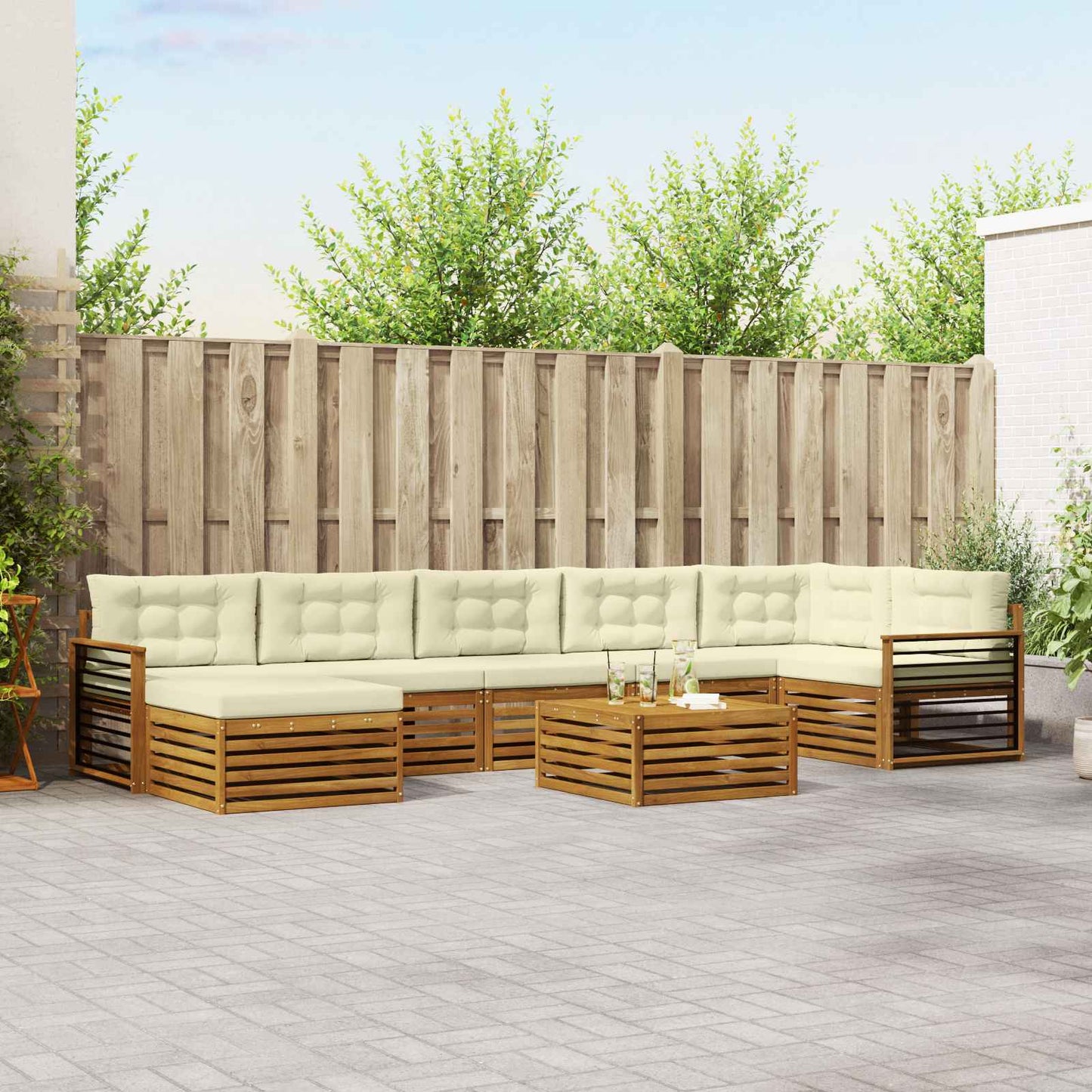 Set divani 8 pcs Naturale e Crema Legno di Acacia Massello