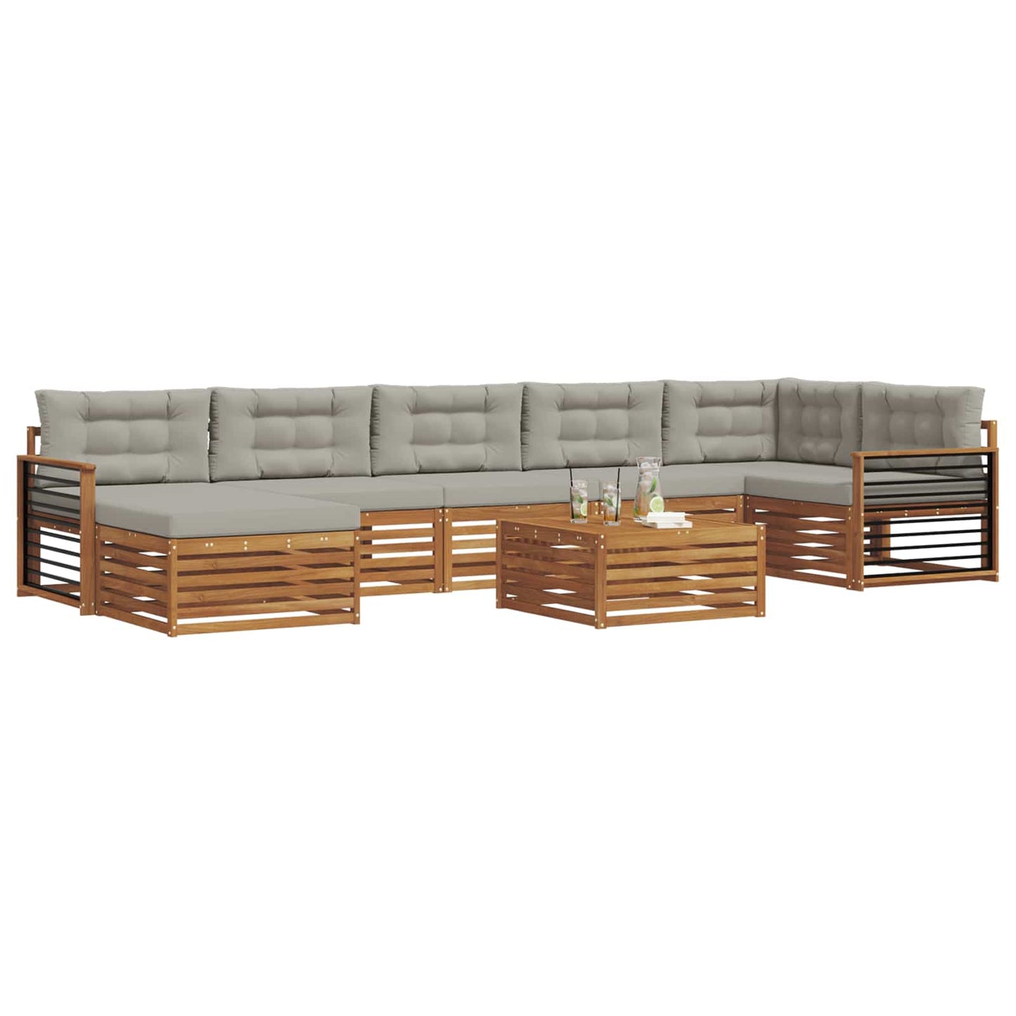 Set divani con cuscino 8 pcs Grigio Naturale e Chiaro