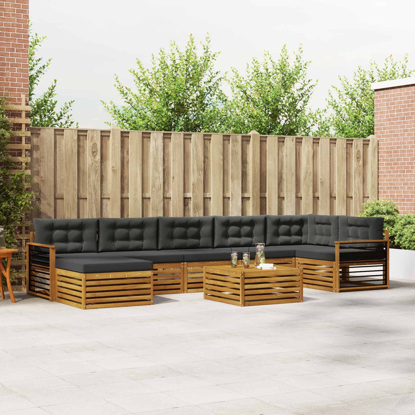 Set divani 8 pcs Naturale e Antracite Legno di Acacia Massello