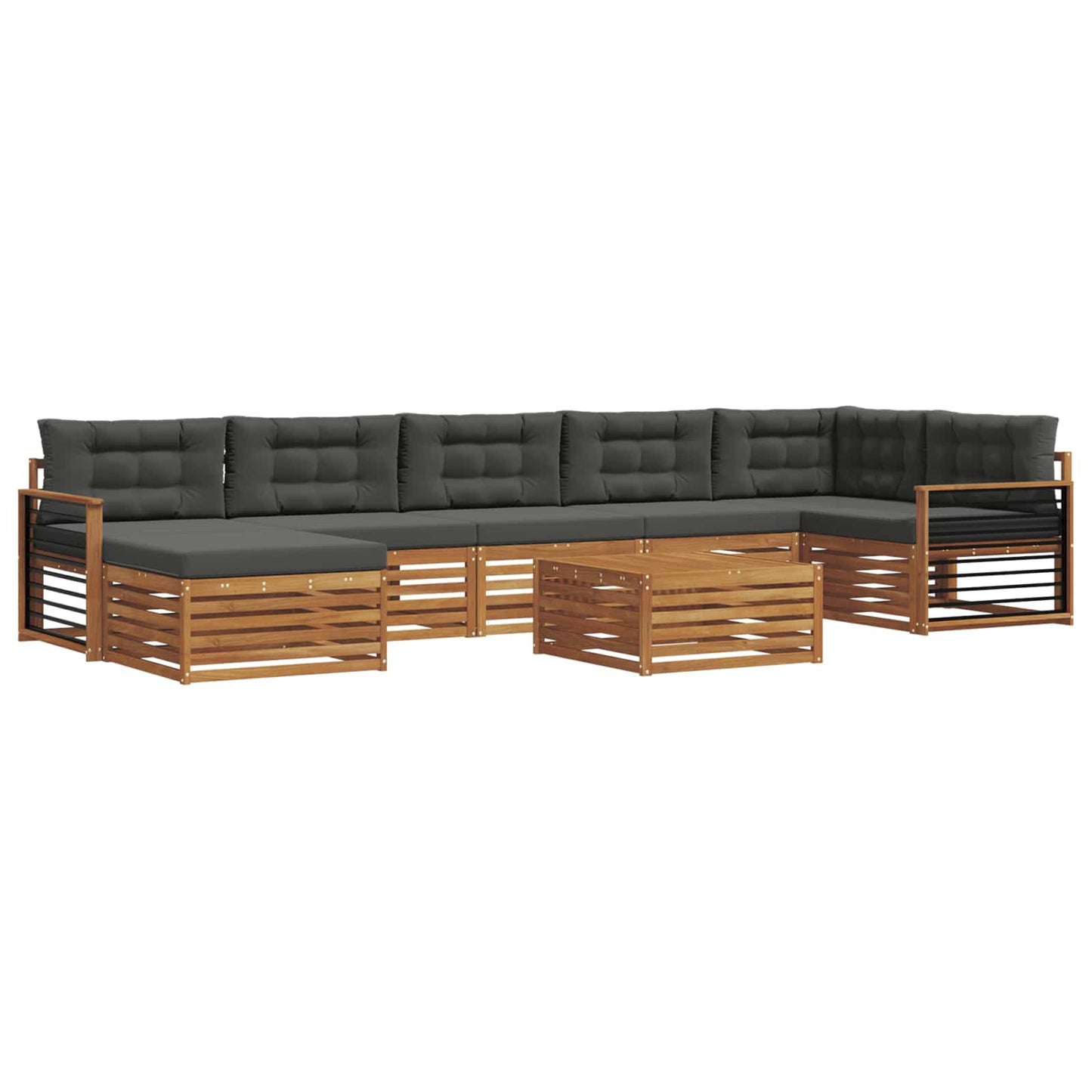 Set divani 8 pcs Naturale e Antracite Legno di Acacia Massello