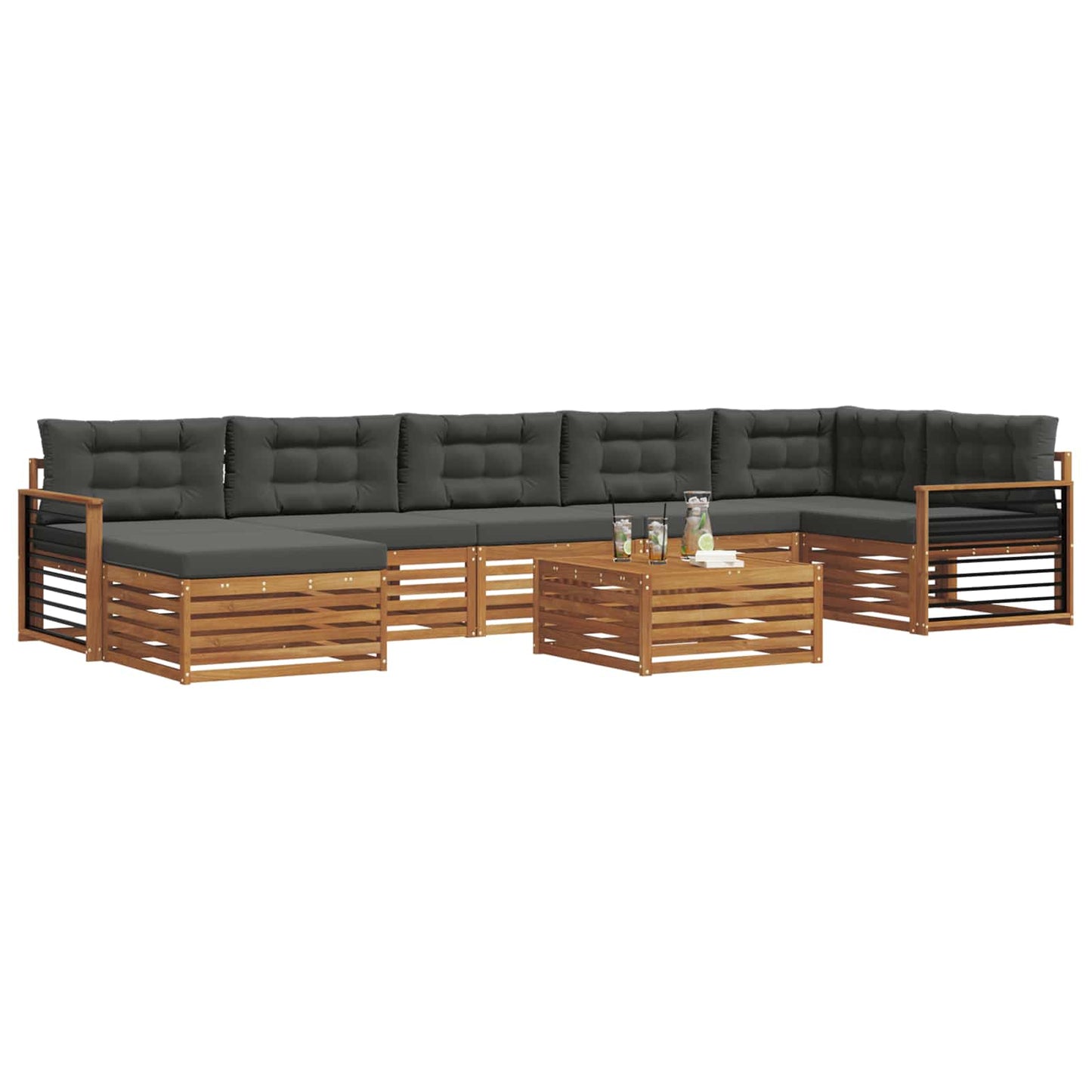 Set divani 8 pcs Naturale e Antracite Legno di Acacia Massello