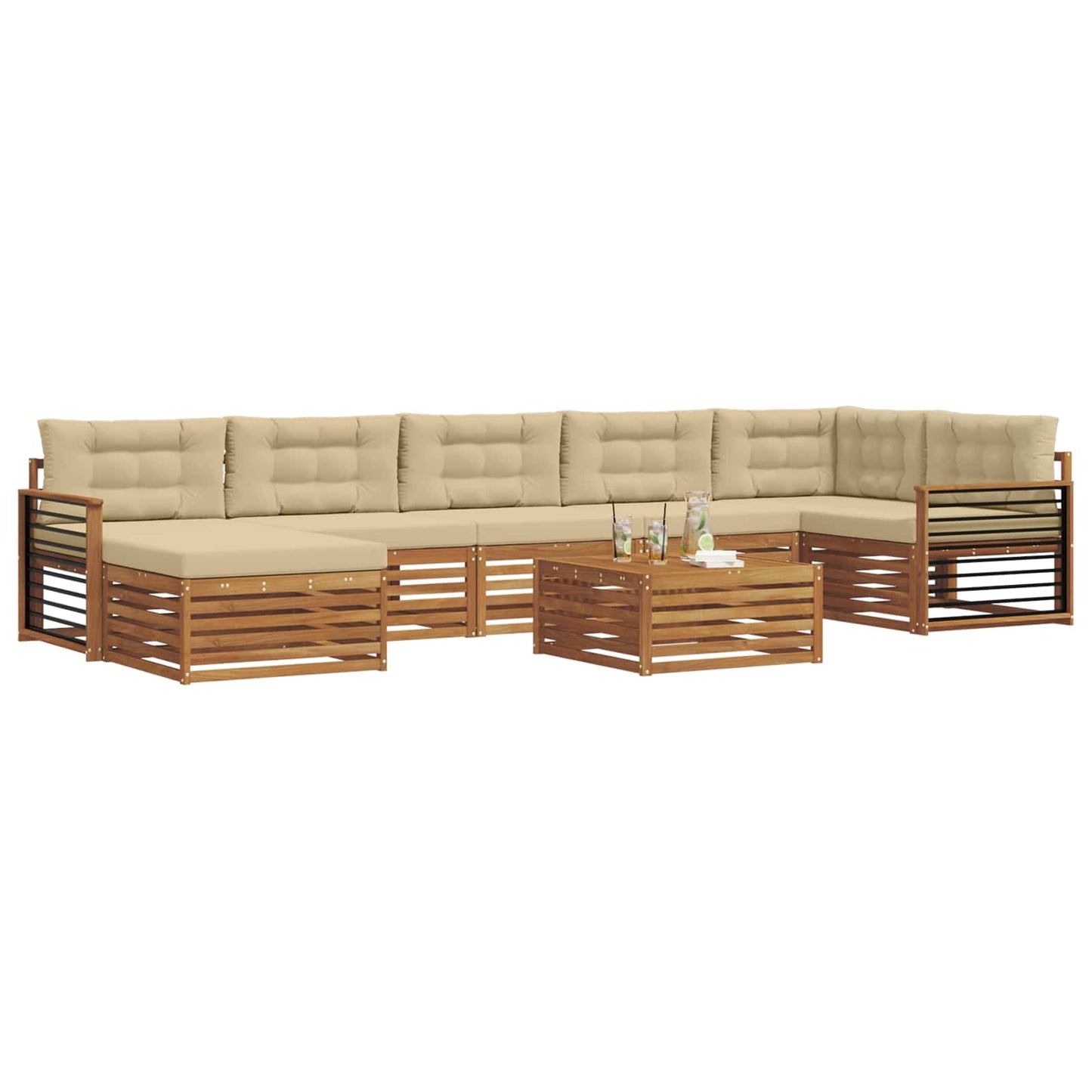 Set divani 8 pcs Naturale e Beige Legno di Acacia Massello