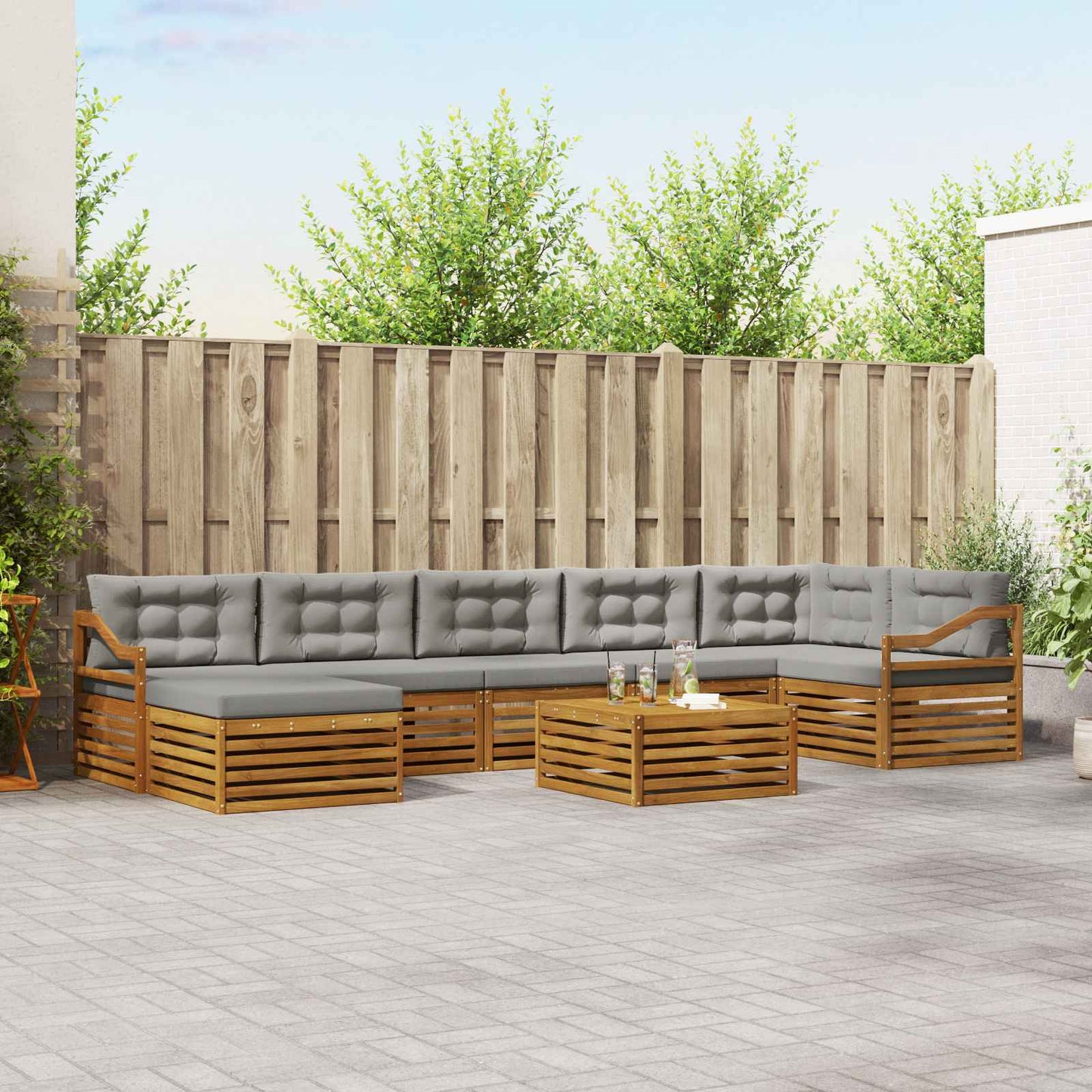 Set divani con cuscino 8 pcs Grigio Naturale e Chiaro