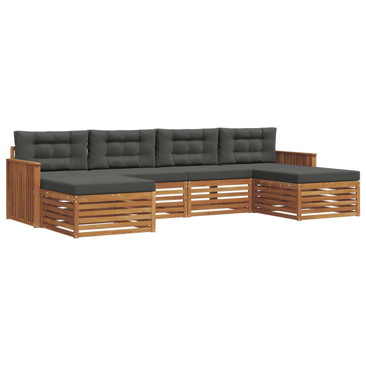 Set divani 6 pcs Naturale e Antracite Legno di Acacia Massello