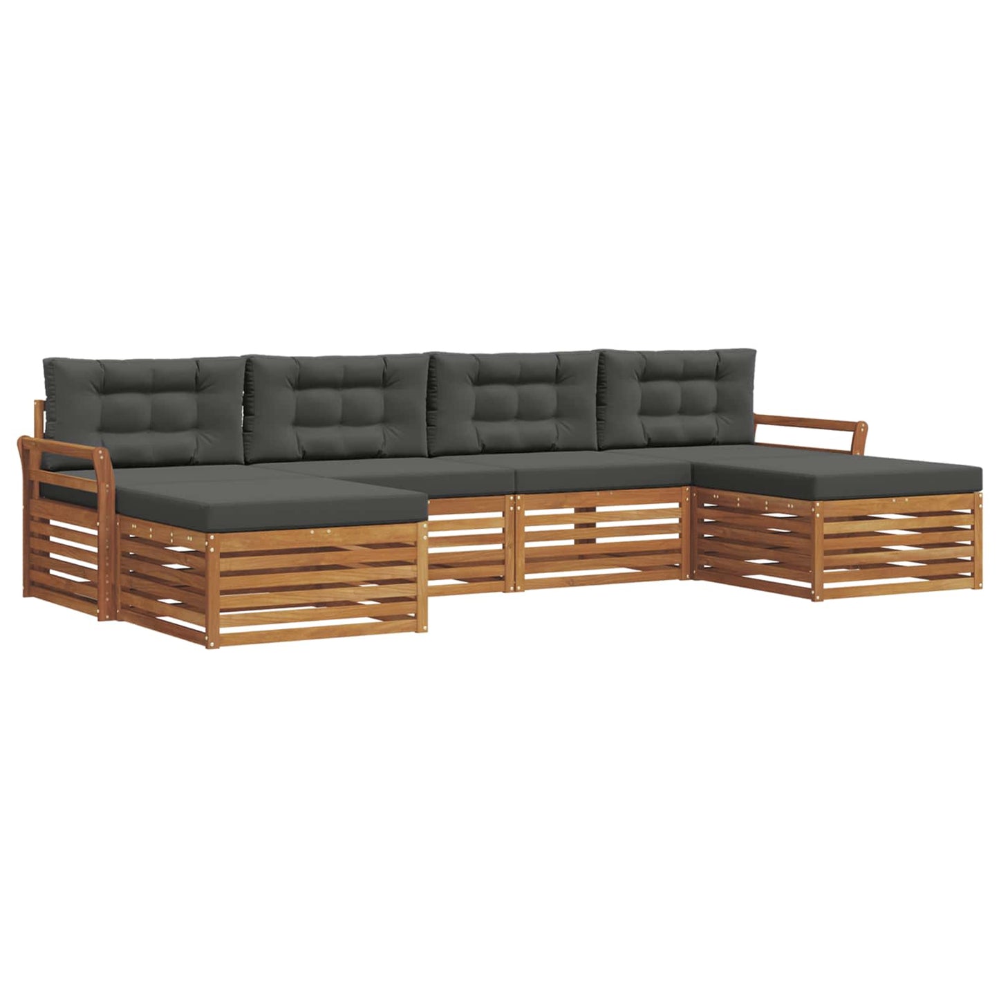 Set divani 6 pcs Naturale e Antracite Legno di Acacia Massello