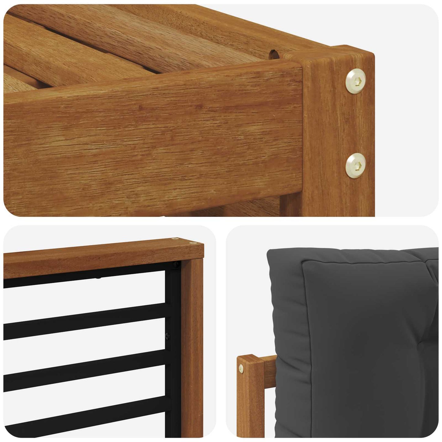Set divani 6 pcs Naturale e Antracite Legno di Acacia Massello