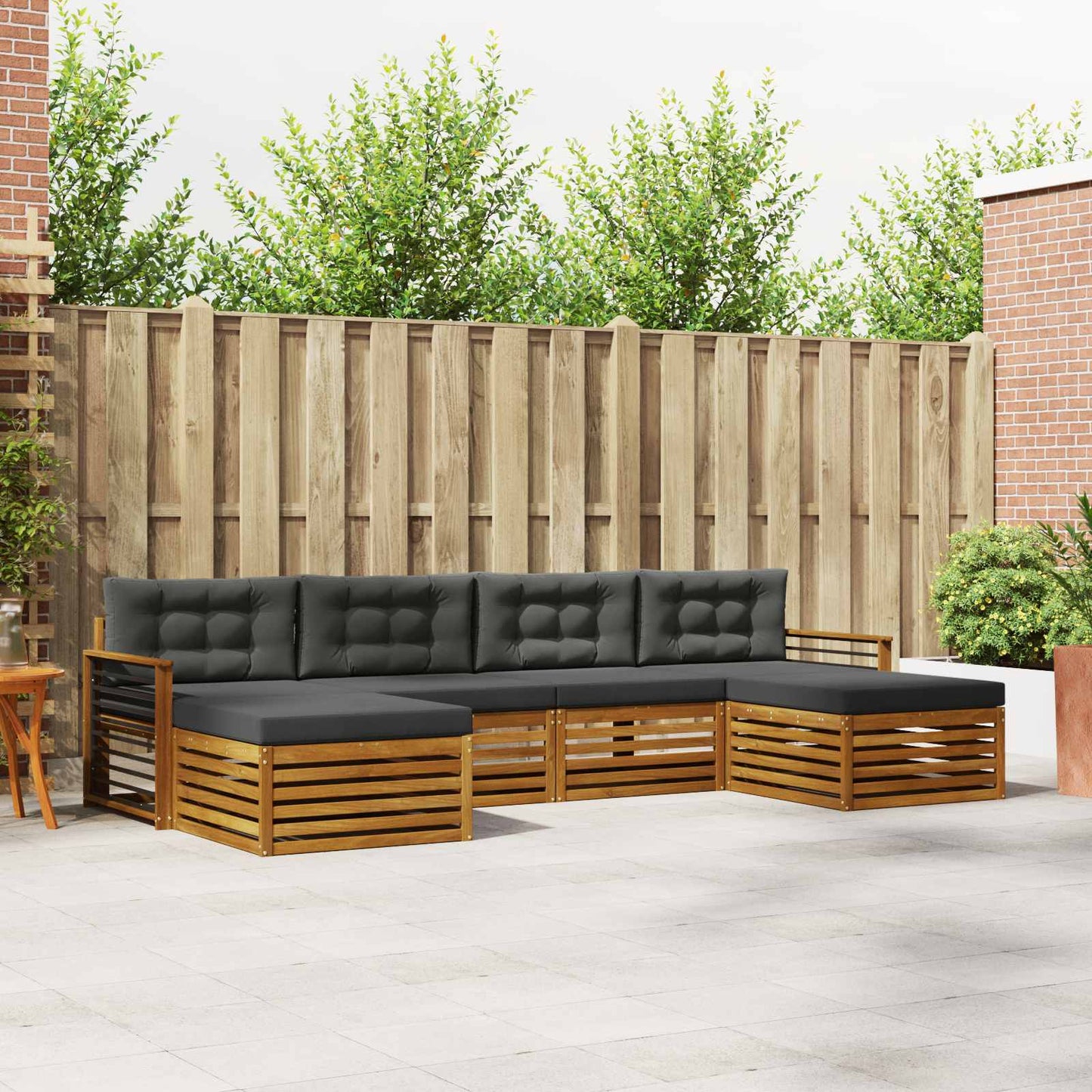 Set divani 6 pcs Naturale e Antracite Legno di Acacia Massello
