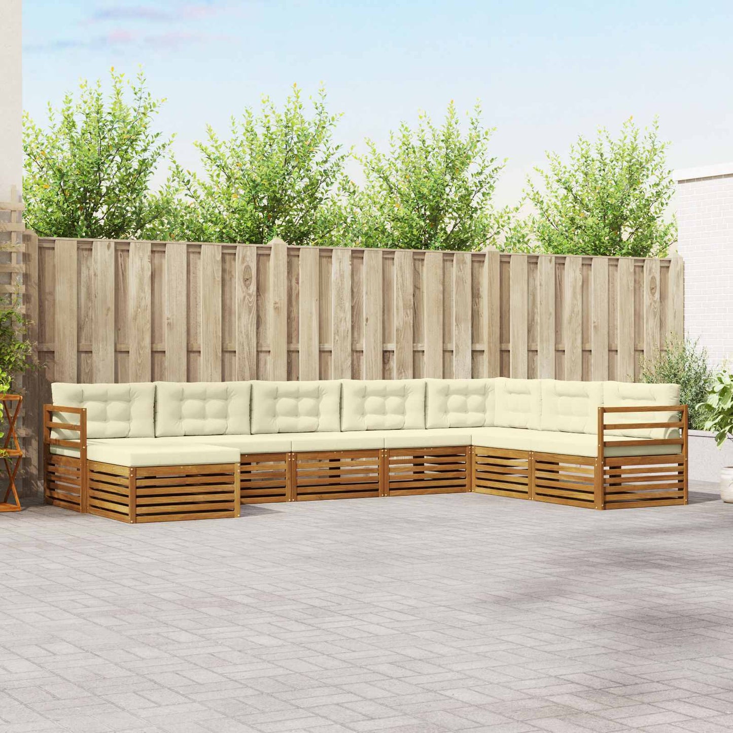 Set divani 8 pcs Naturale e Crema Legno di Acacia Massello