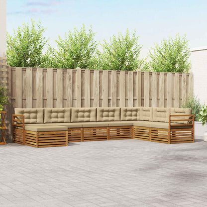 Set divani 8 pcs Naturale e Beige Legno di Acacia Massello
