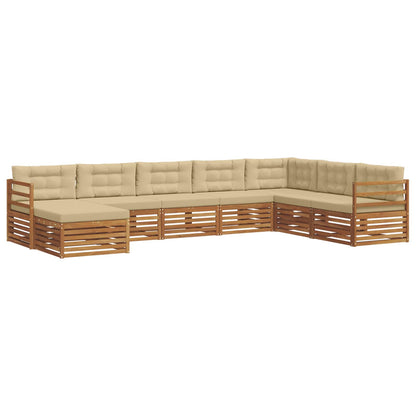 Set divani 8 pcs Naturale e Beige Legno di Acacia Massello