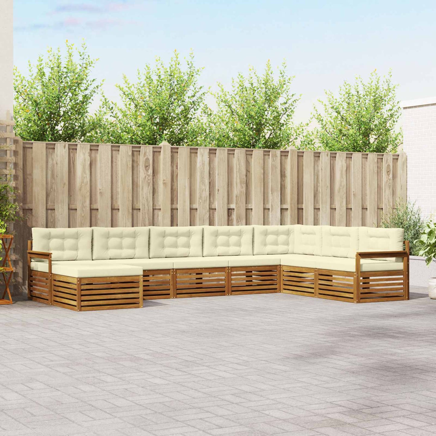 Set divani 8 pcs Naturale e Crema Legno di Acacia Massello