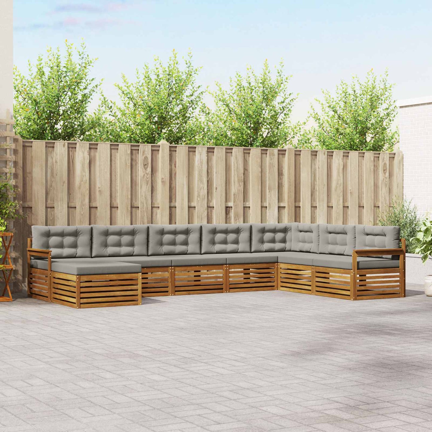 Set divani con cuscino 8 pcs Grigio Naturale e Chiaro