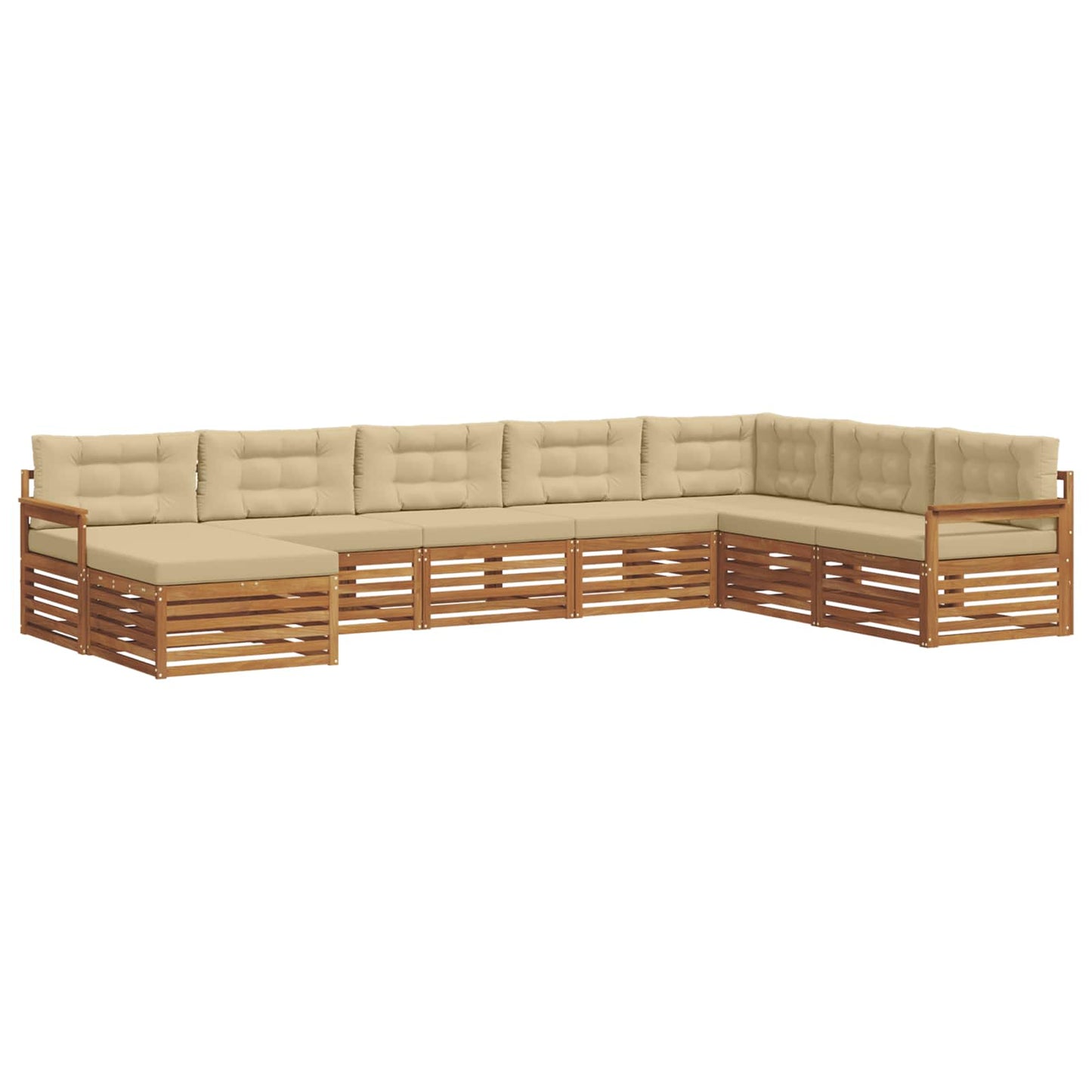 Set divani 8 pcs Naturale e Beige Legno di Acacia Massello