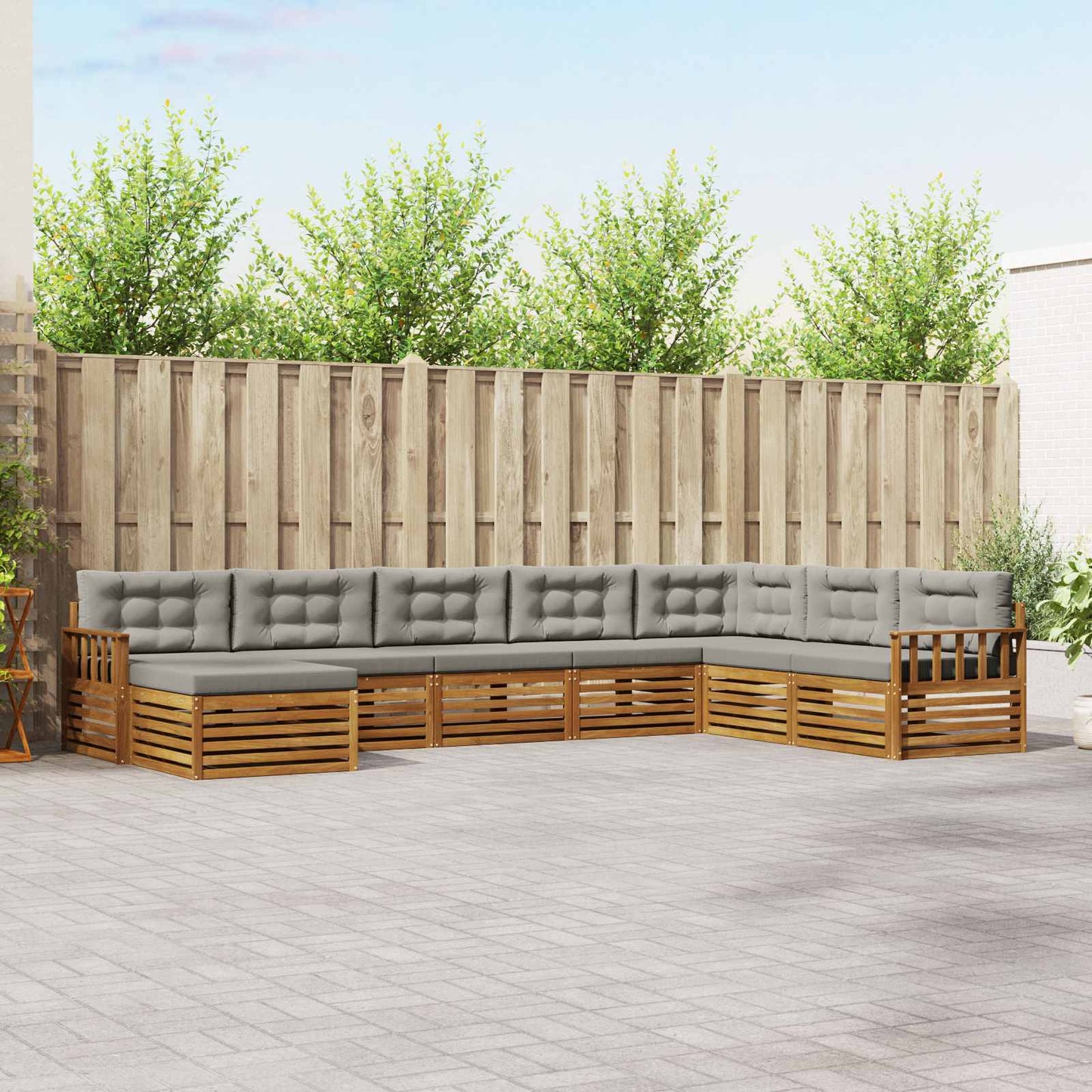 Set divani con cuscino 8 pcs Grigio Naturale e Chiaro