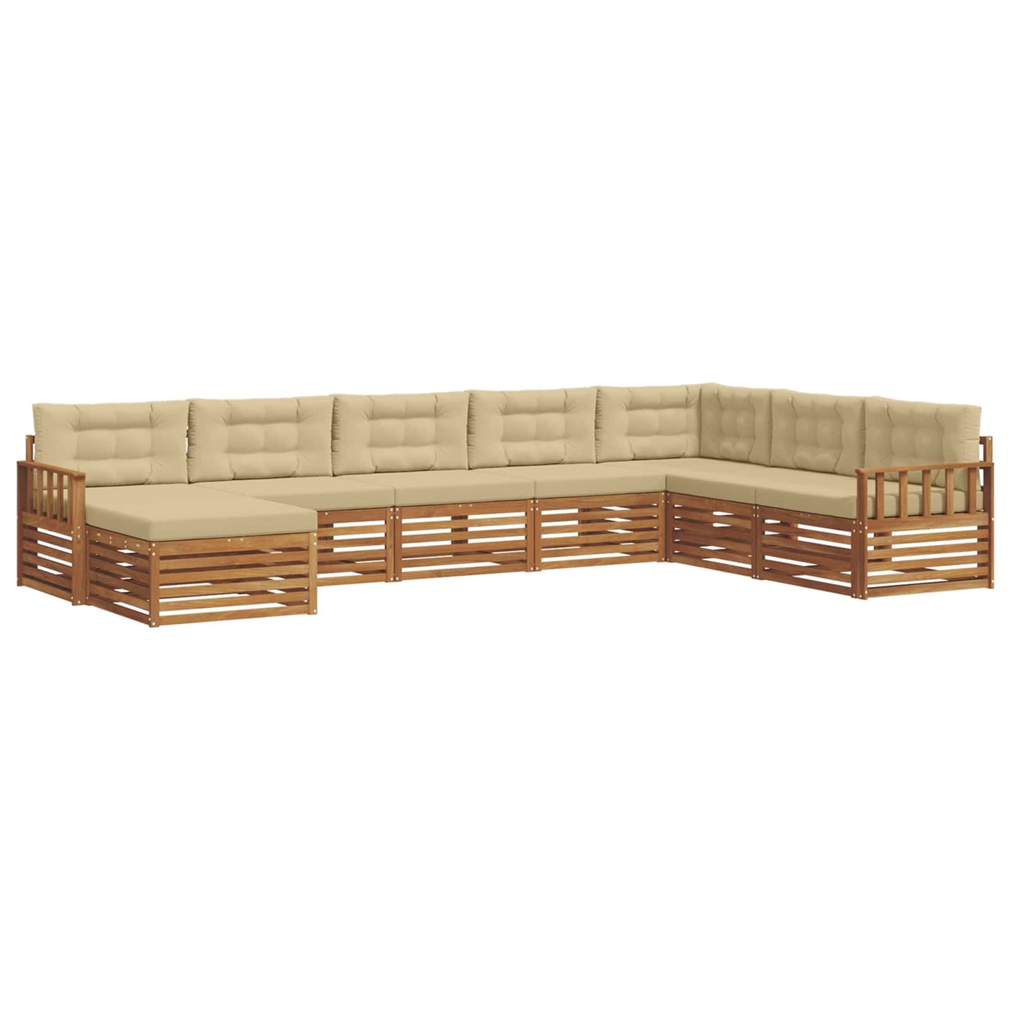 Set divani 8 pcs Naturale e Beige Legno di Acacia Massello