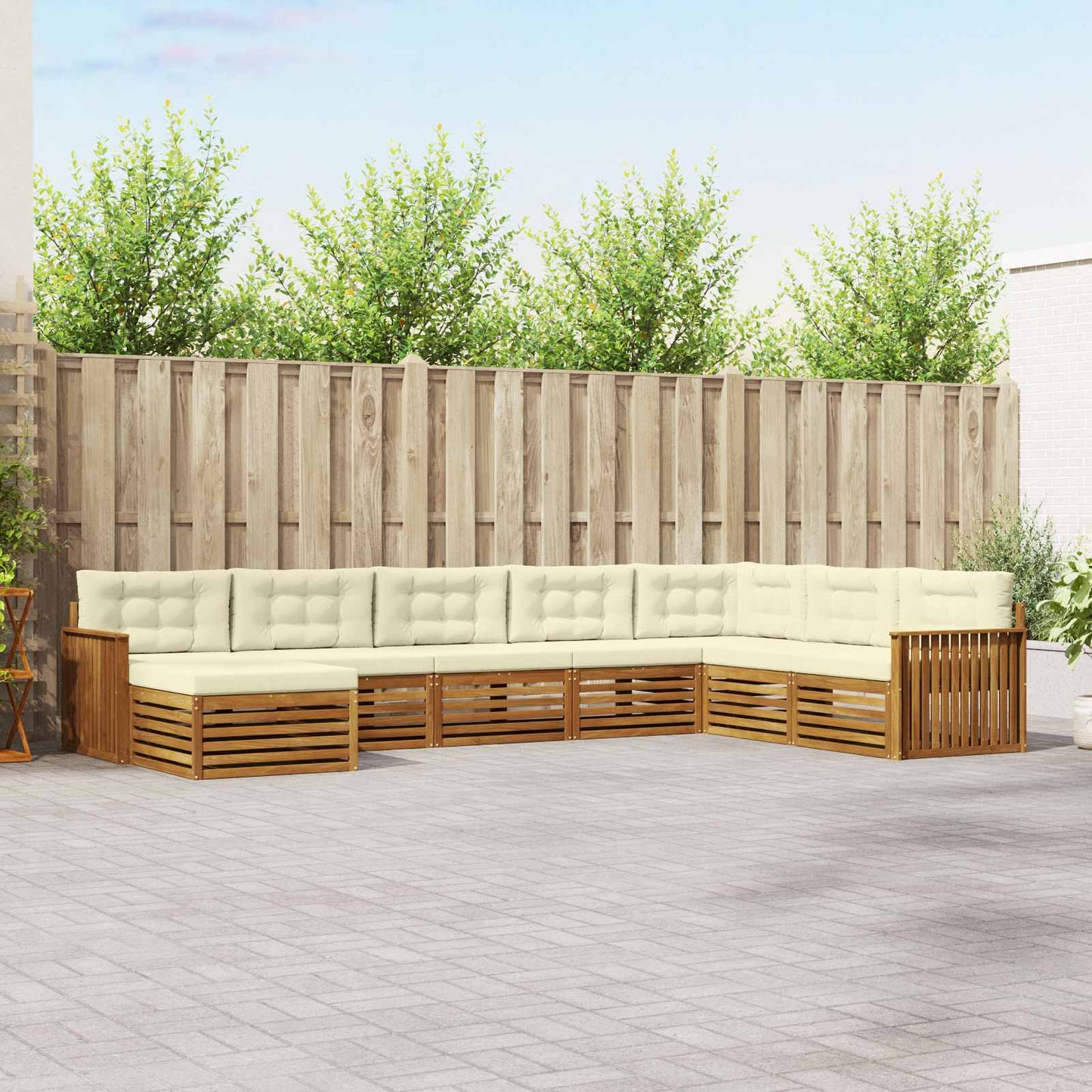 Set divani 8 pcs Naturale e Crema Legno di Acacia Massello