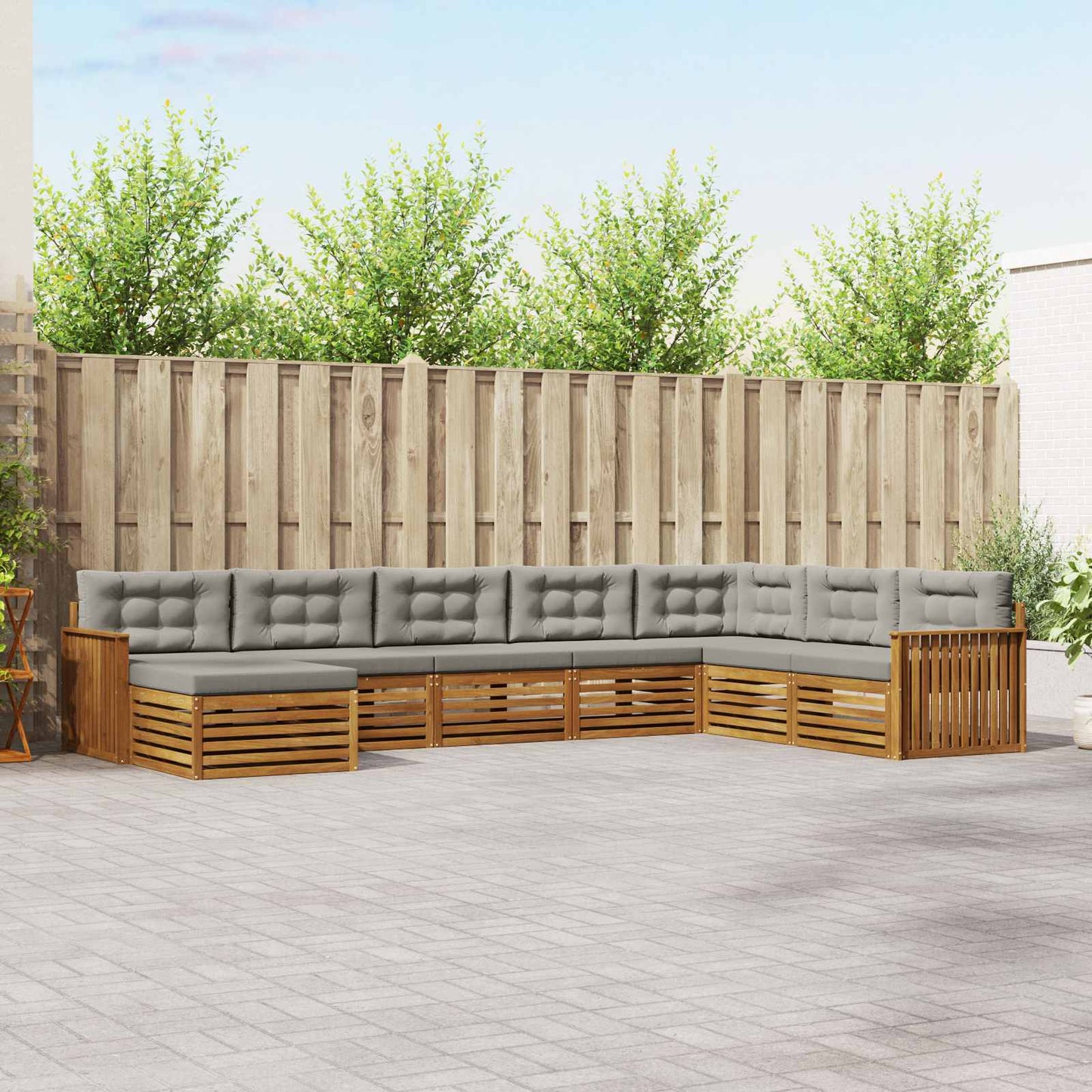Set divani con cuscino 8 pcs Grigio Naturale e Chiaro