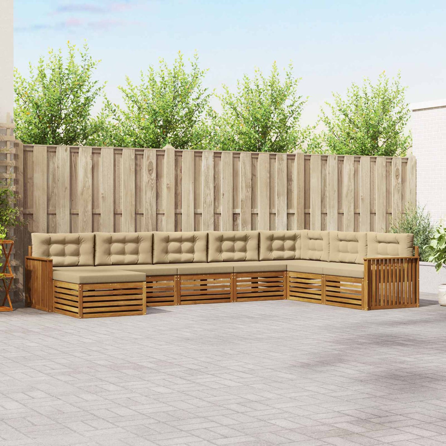 Set divani 8 pcs Naturale e Beige Legno di Acacia Massello