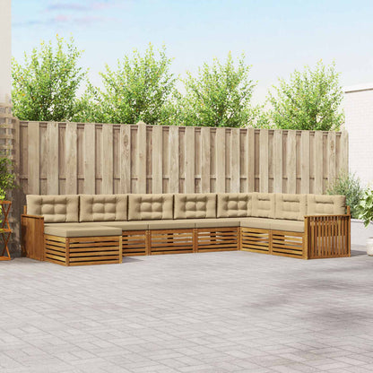 Set divani 8 pcs Naturale e Beige Legno di Acacia Massello