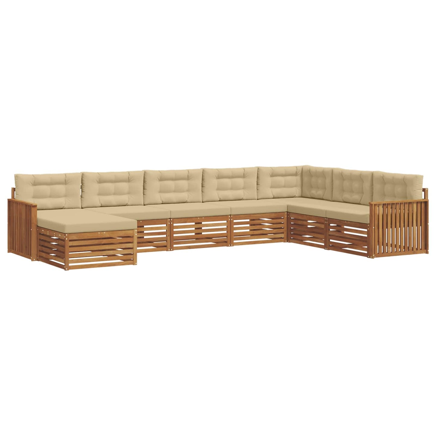 Set divani 8 pcs Naturale e Beige Legno di Acacia Massello