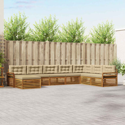 Set divani 8 pcs Naturale e Beige Legno di Acacia Massello