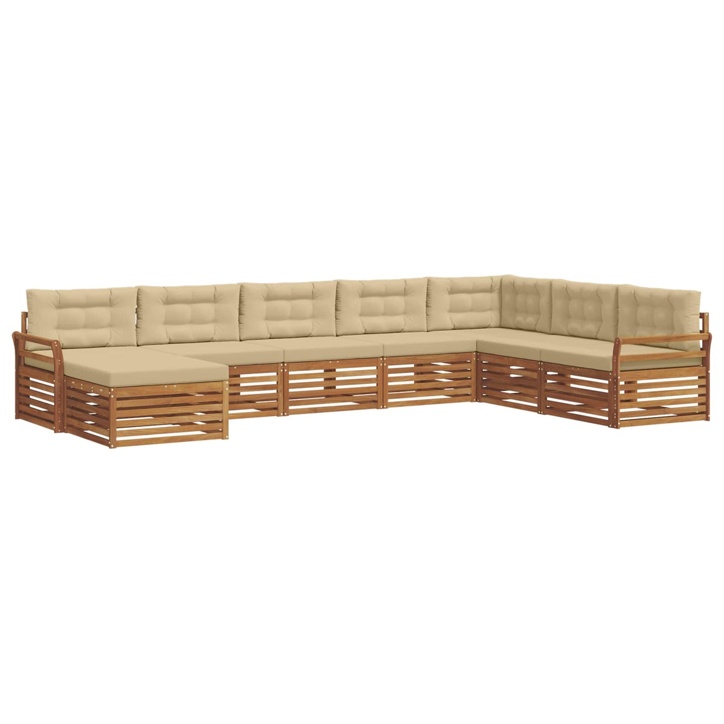 Set divani 8 pcs Naturale e Beige Legno di Acacia Massello
