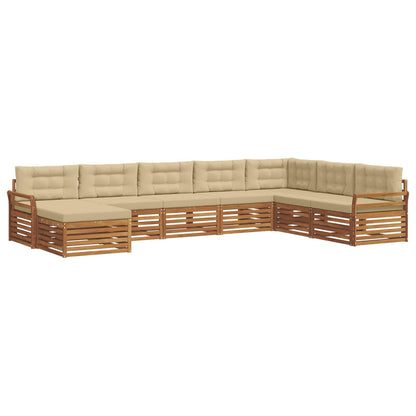 Set divani 8 pcs Naturale e Beige Legno di Acacia Massello