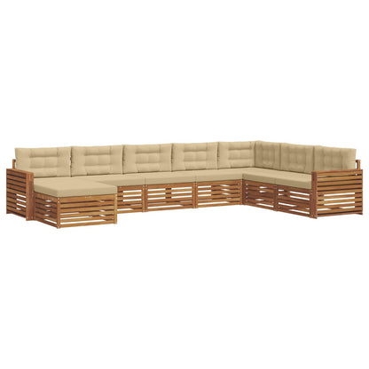 Set divani 8 pcs Naturale e Beige Legno di Acacia Massello