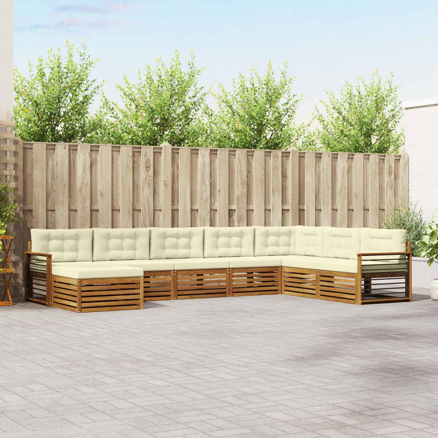 Set divani 8 pcs Naturale e Crema Legno di Acacia Massello