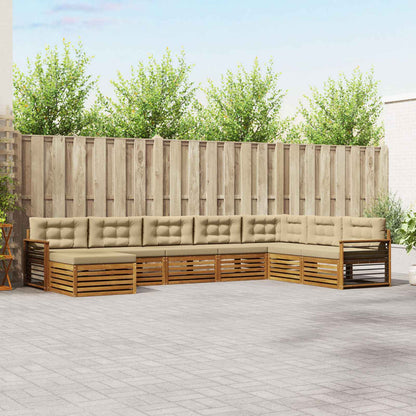 Set divani 8 pcs Naturale e Beige Legno di Acacia Massello