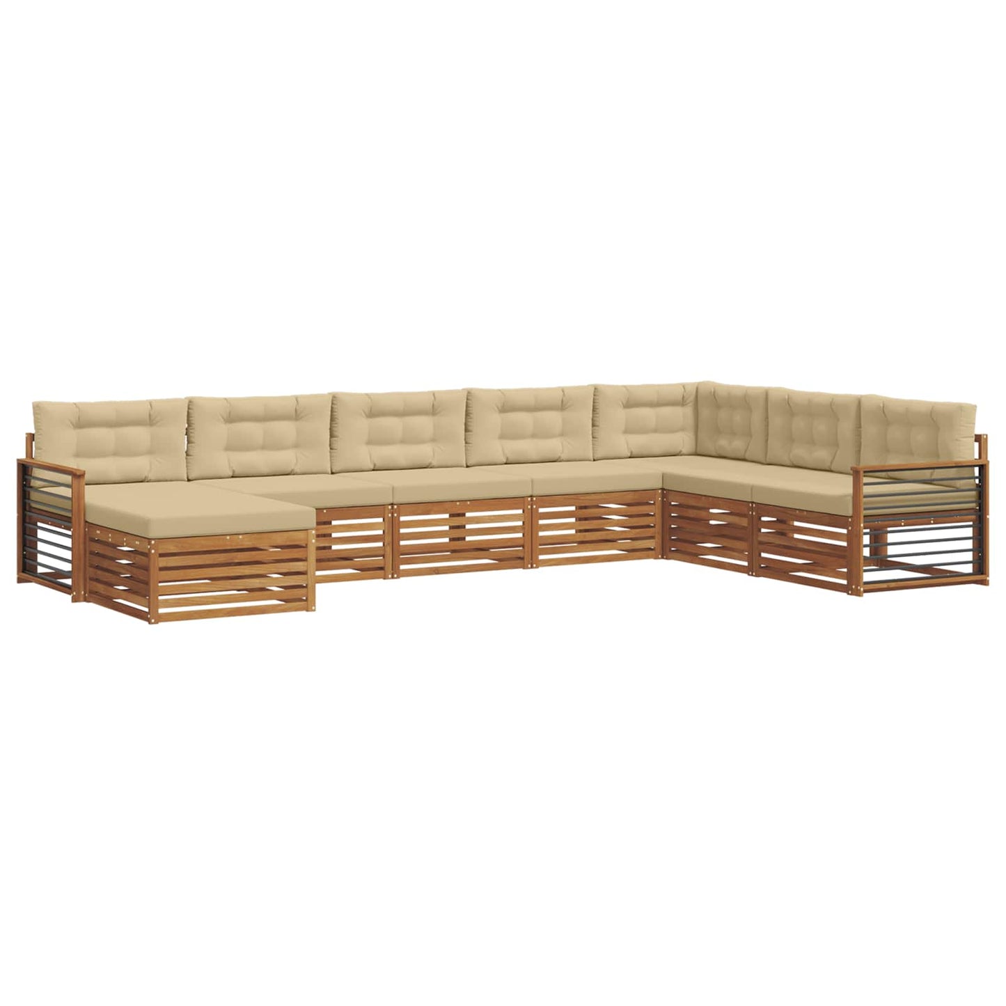 Set divani 8 pcs Naturale e Beige Legno di Acacia Massello