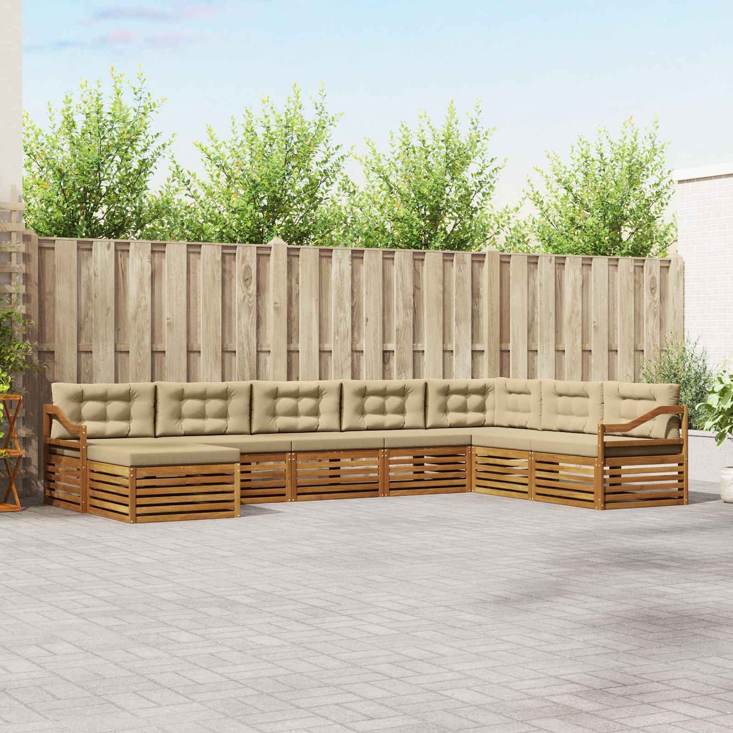 Set divani 8 pcs Naturale e Beige Legno di Acacia Massello