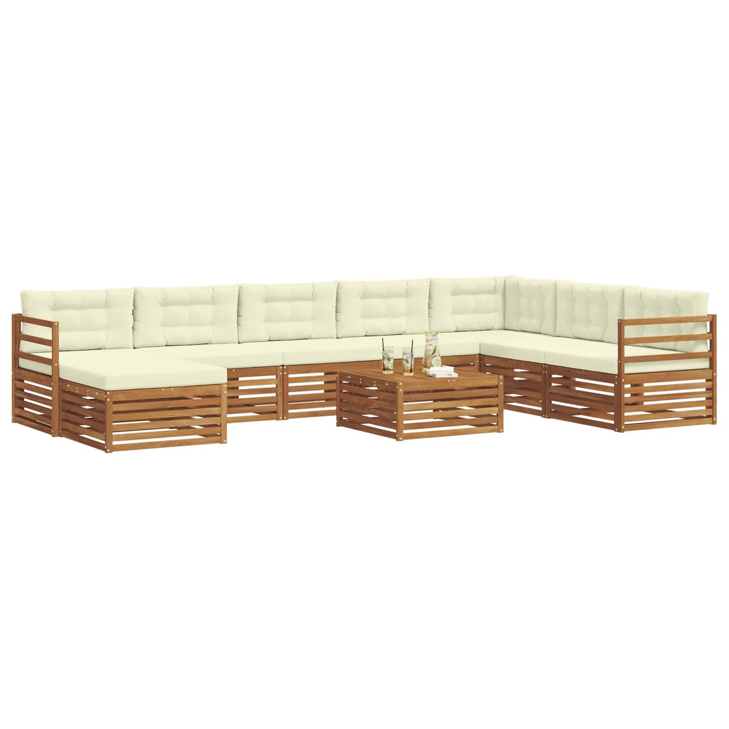 Set divani 9 pcs Naturale e Crema Legno di Acacia Massello