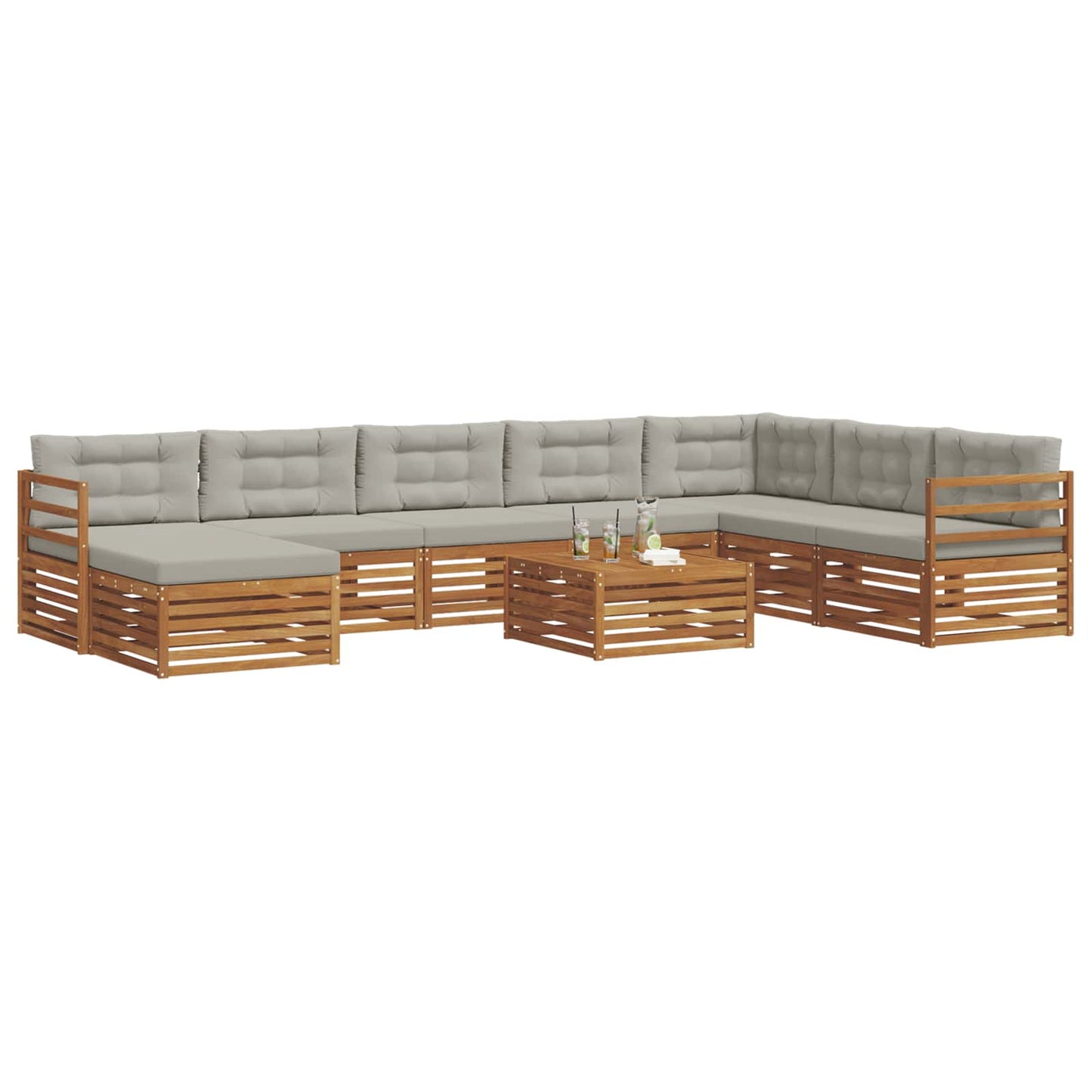 Set divani con cuscino 9 pcs Grigio Naturale e Chiaro