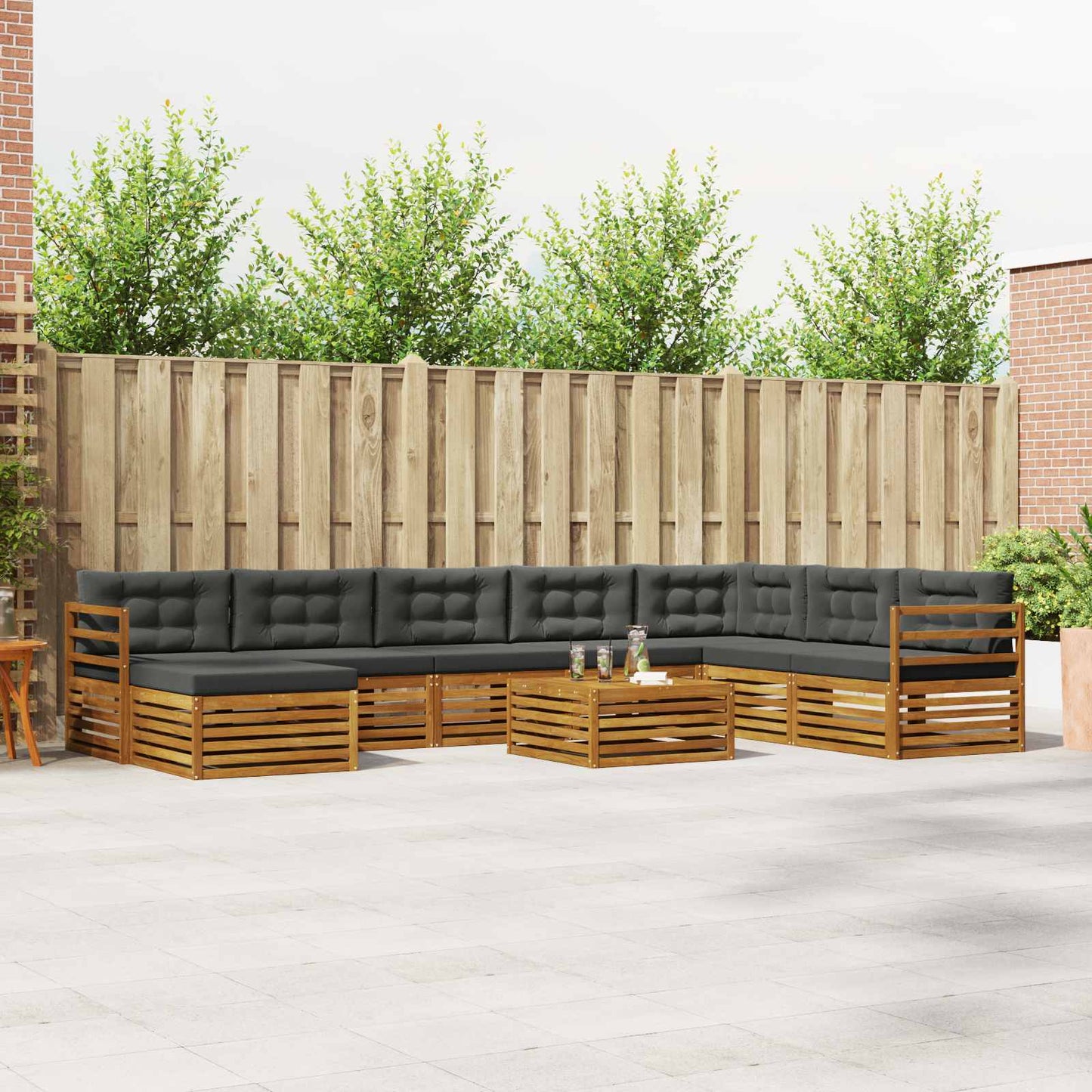 Set divani 9 pcs Naturale e Antracite Legno di Acacia Massello