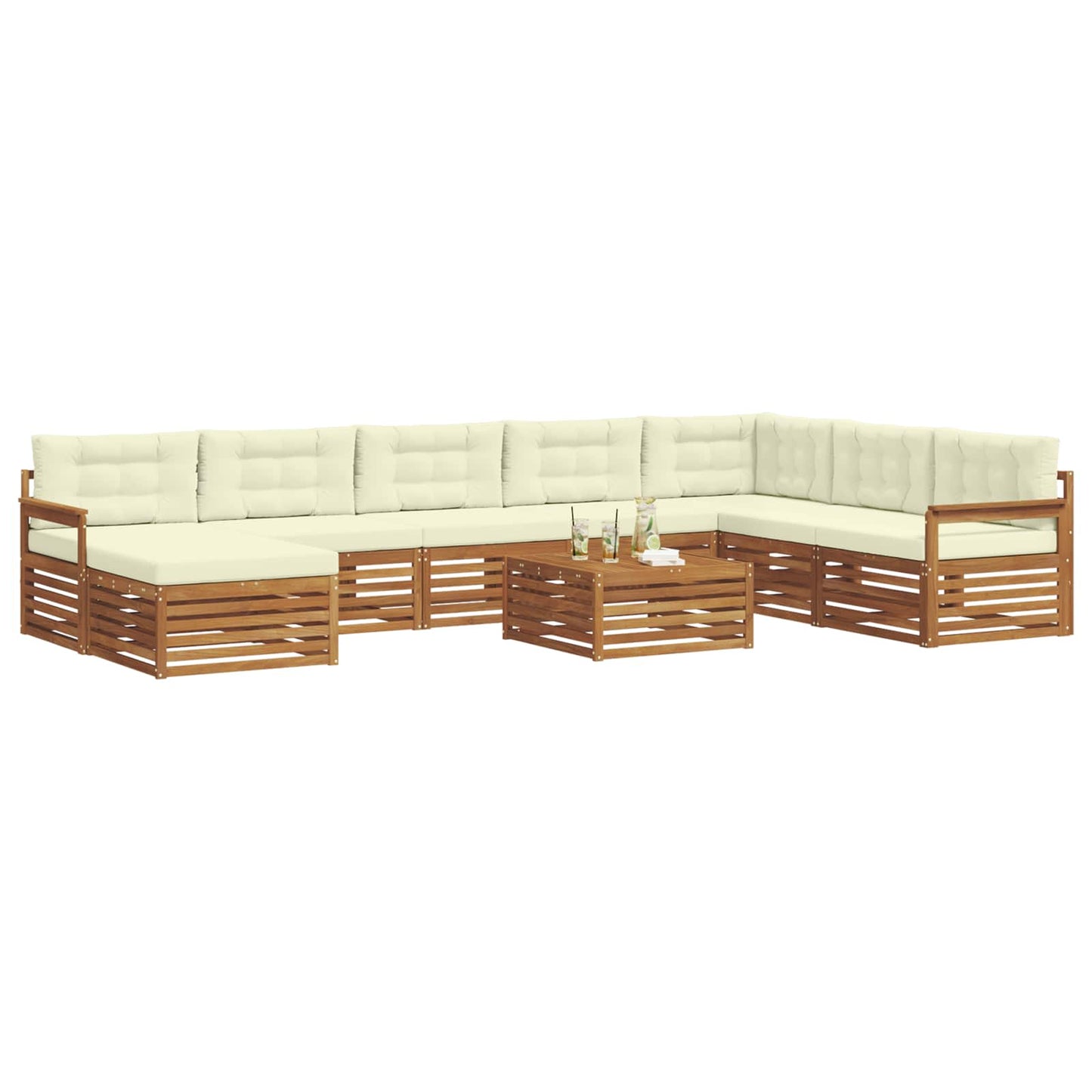 Set divani 9 pcs Naturale e Crema Legno di Acacia Massello