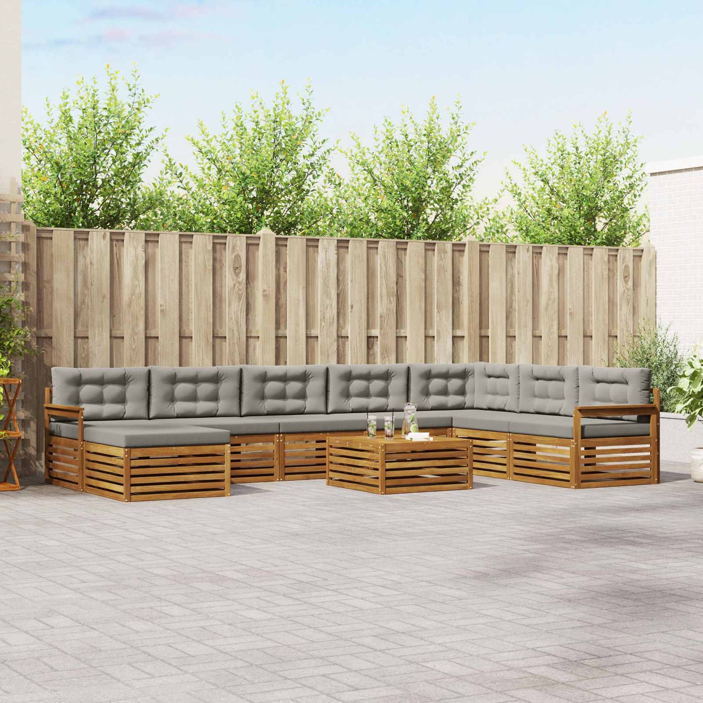 Set divani con cuscino 9 pcs Grigio Naturale e Chiaro