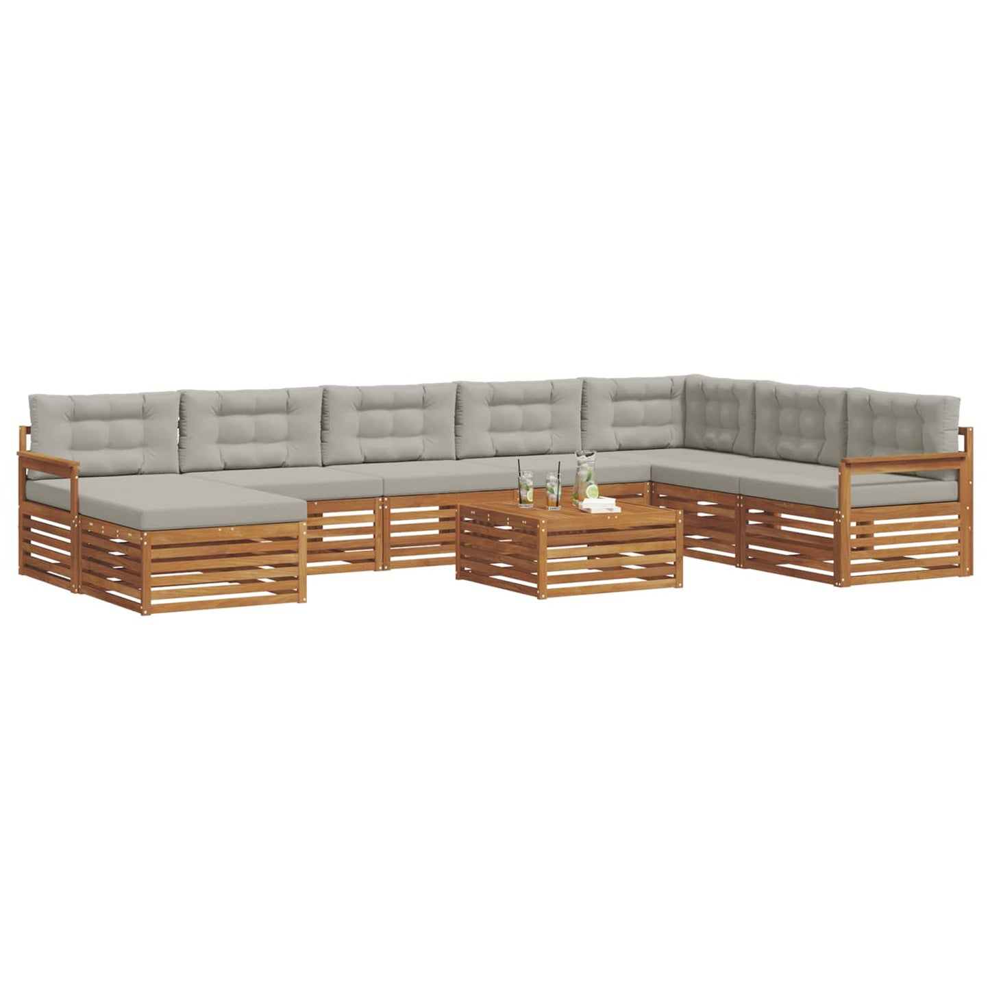 Set divani con cuscino 9 pcs Grigio Naturale e Chiaro