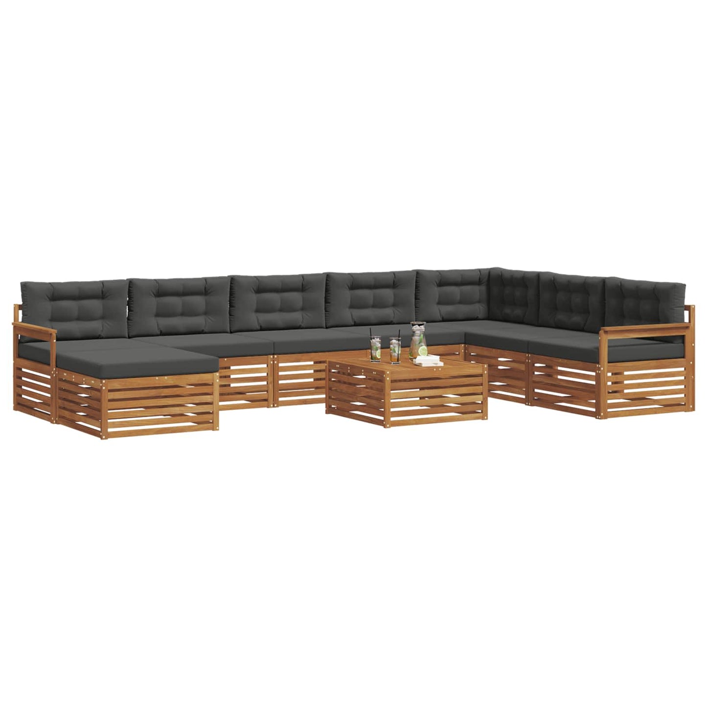 Set divani 9 pcs Naturale e Antracite Legno di Acacia Massello