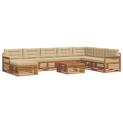Set divani 9 pcs Naturale e Beige Legno di Acacia Massello